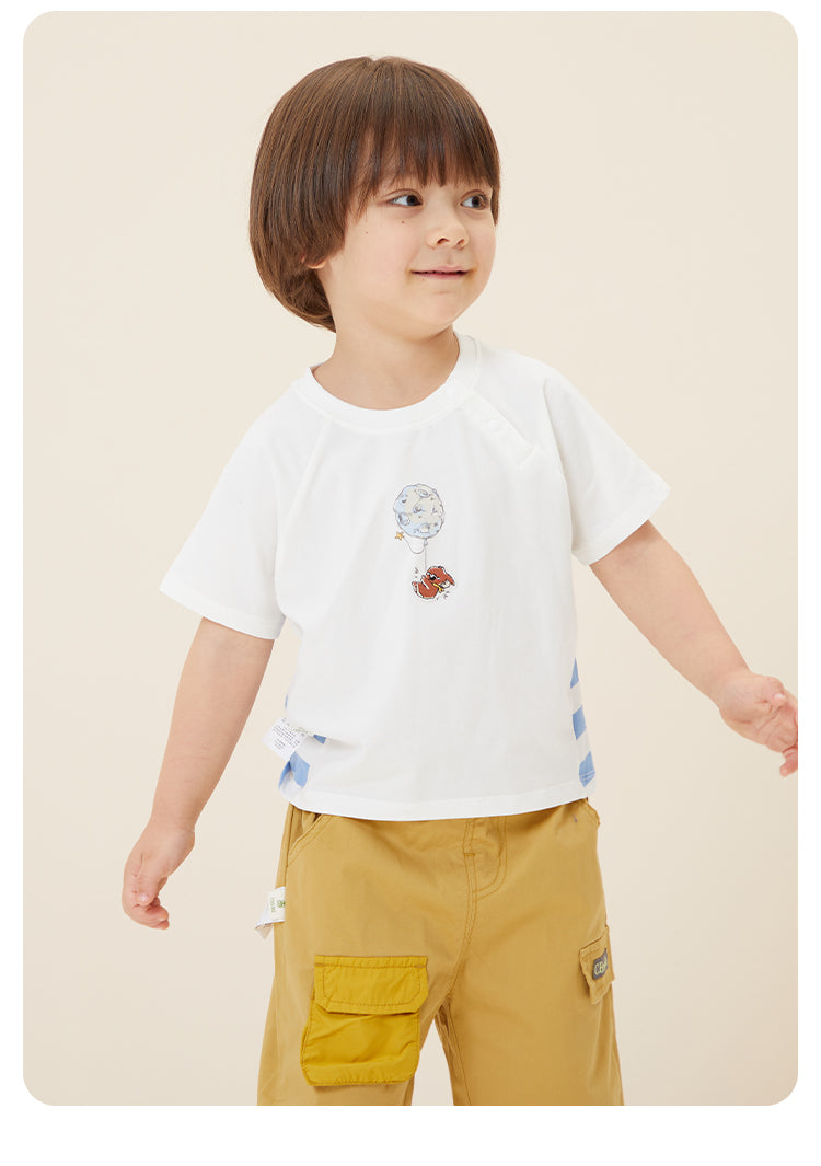 Boy's White Front, Blue and White Stripped Back T-shirt - CBeetle Koala Series