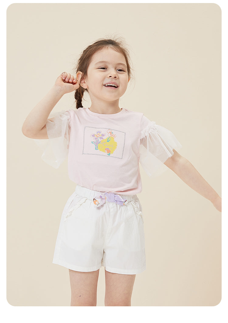 Girl's Feminime Shirt With Tulle Sleeves