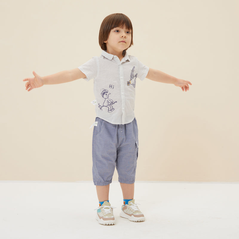 Boy's Gray Shirt With Collar - Pinocchio Series