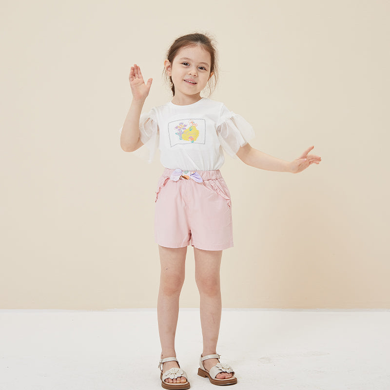 Girl's Feminime Shirt With Tulle Sleeves