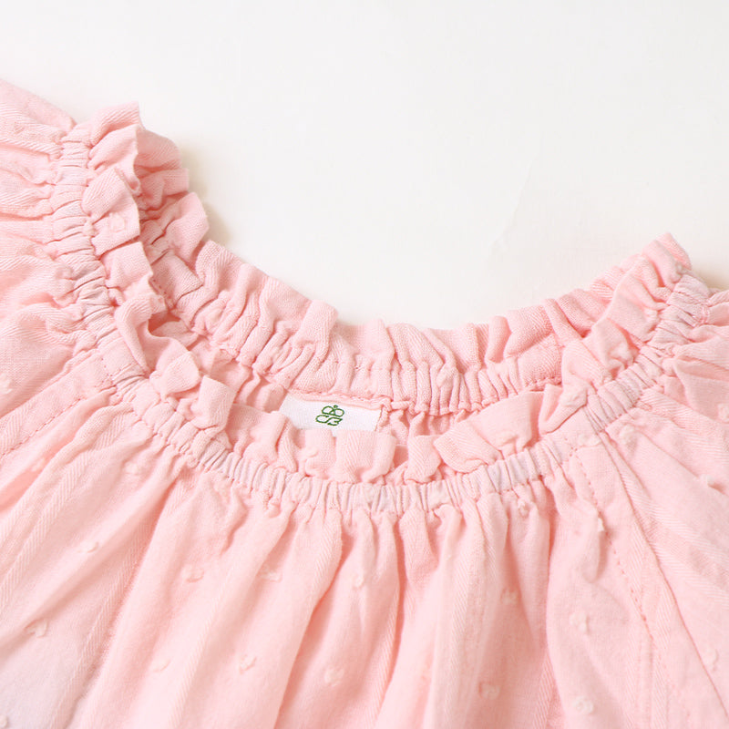 Girl's Cute Ruffled Collar Flutter Sleeves Dress in Pink or White