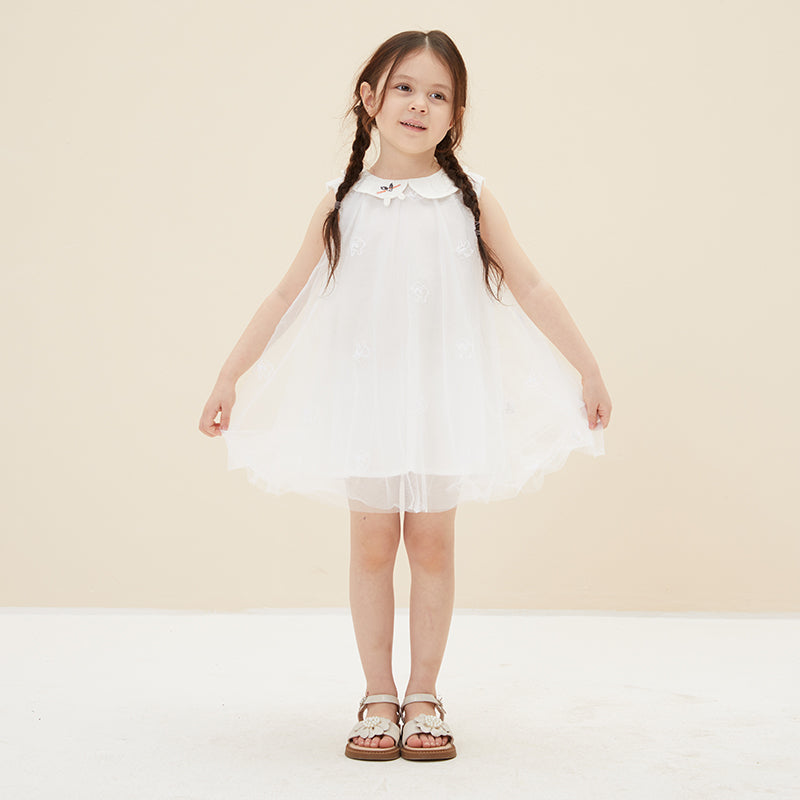 Girl's Elegant White Dress With Collar