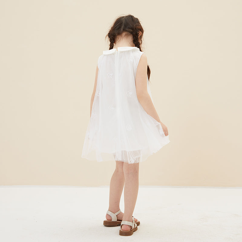 Girl's Elegant White Dress With Collar