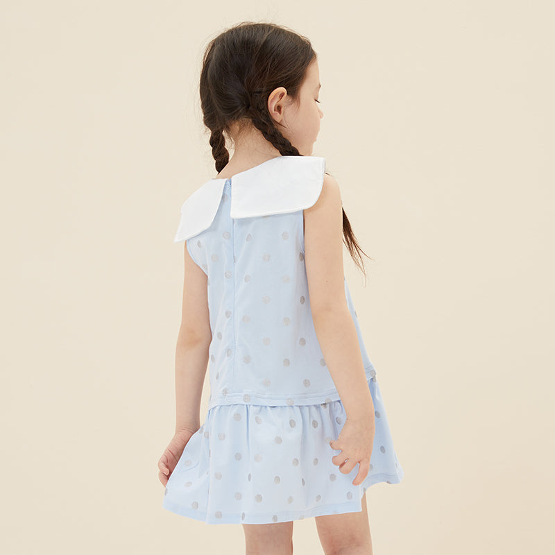 Girl's Blue Polkadots Pattern Summer Dress