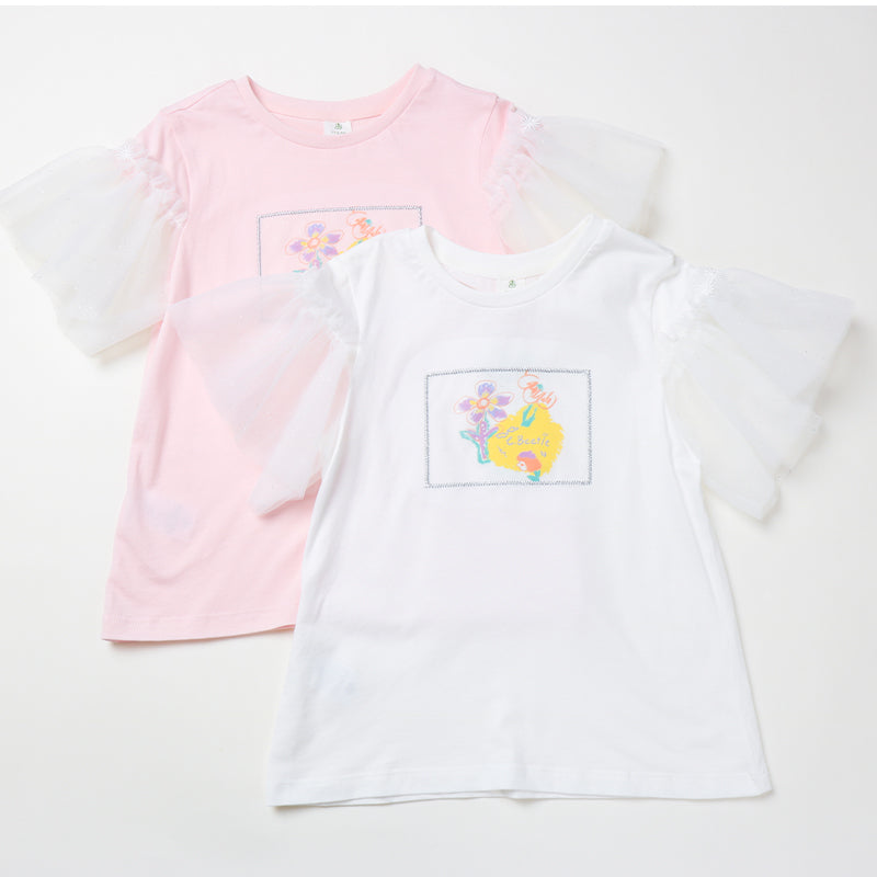 Girl's Feminime Shirt With Tulle Sleeves