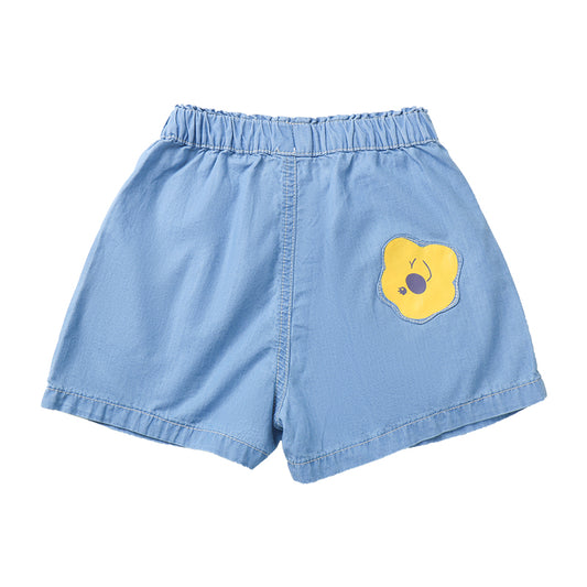 Girl's Blue Denim Short with Yellow Patch