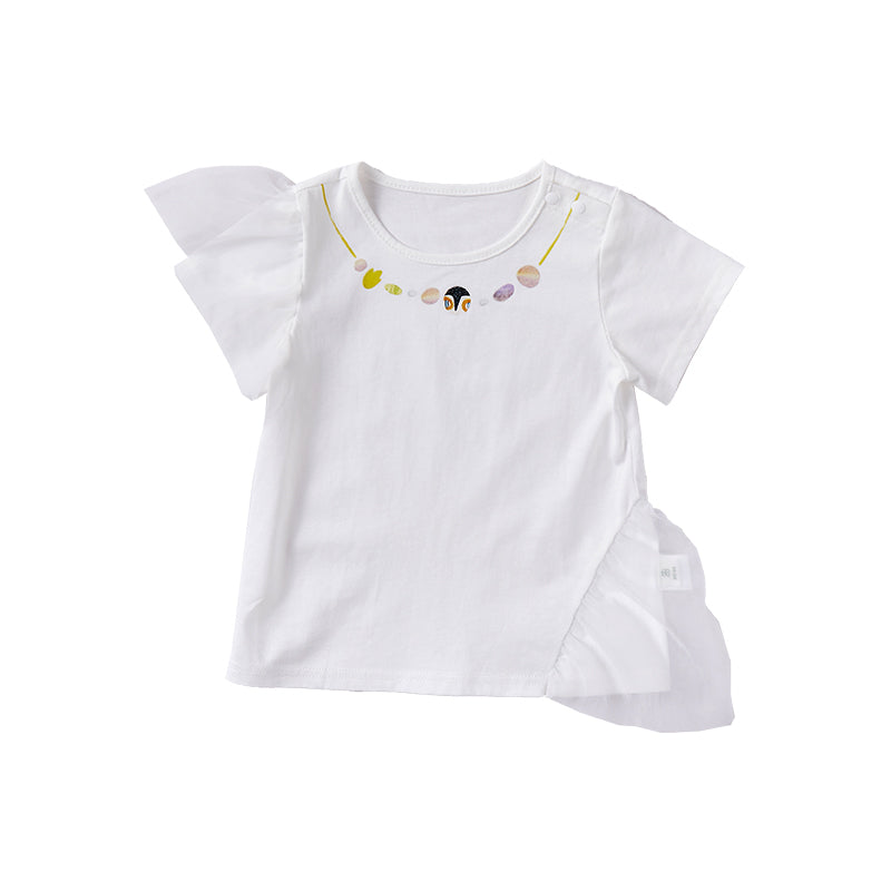 Girl's Stylish White T-shirt with 'Wing'