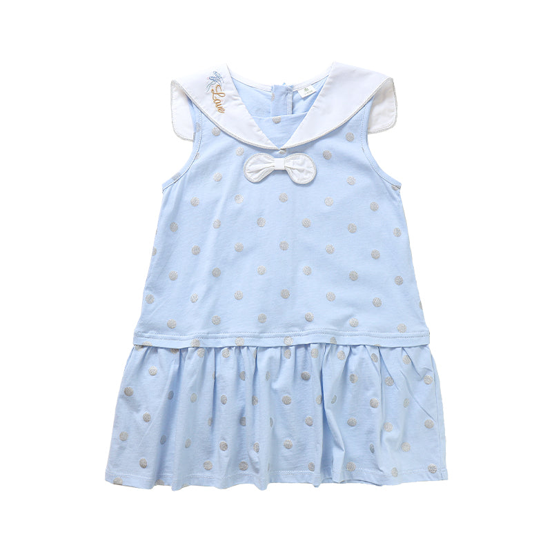 Girl's Blue Polkadots Pattern Summer Dress