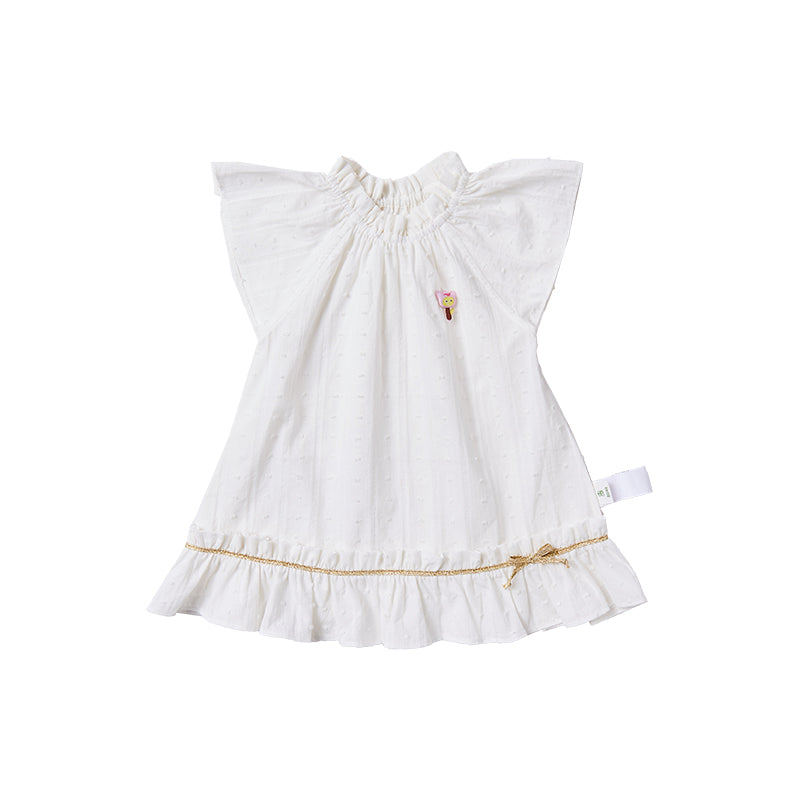 Girl's Cute Ruffled Collar Flutter Sleeves Dress in Pink or White