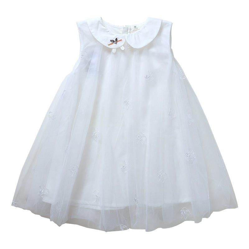 Girl's Elegant White Dress With Collar