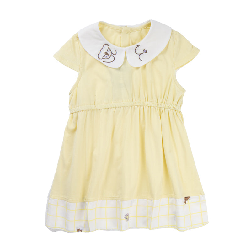 Girl's Yellow White Casual Dress With Peter Pan Koala Collar