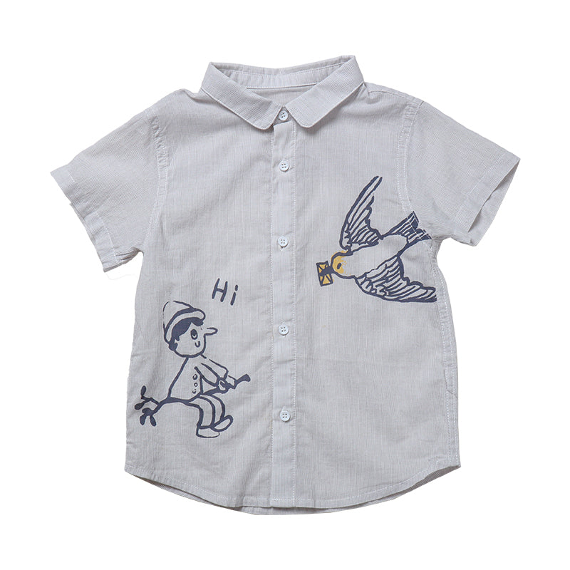 Boy's Gray Shirt With Collar - Pinocchio Series