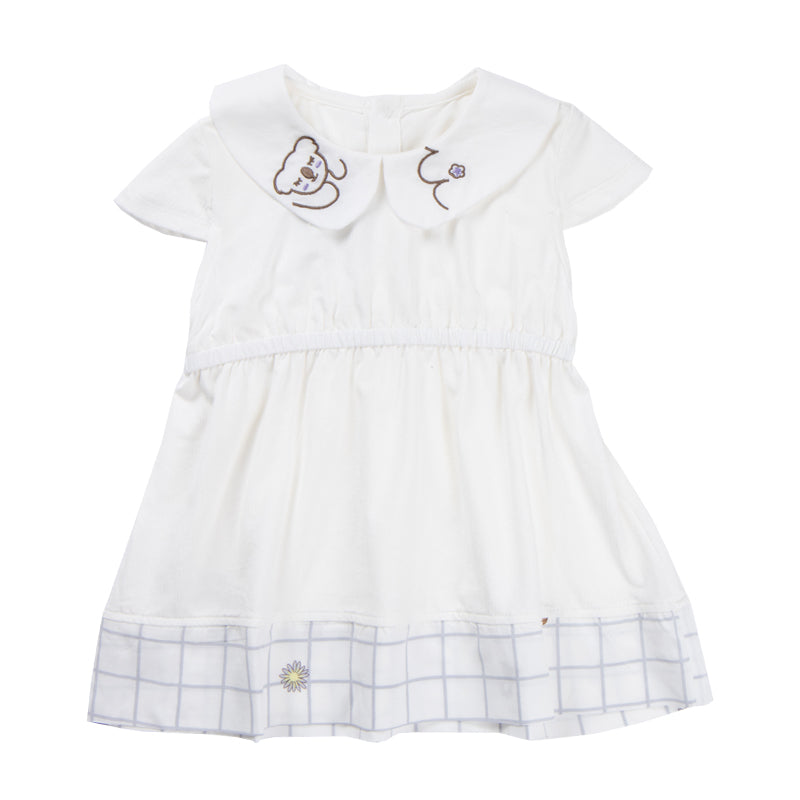 Girl's Yellow White Casual Dress With Peter Pan Koala Collar