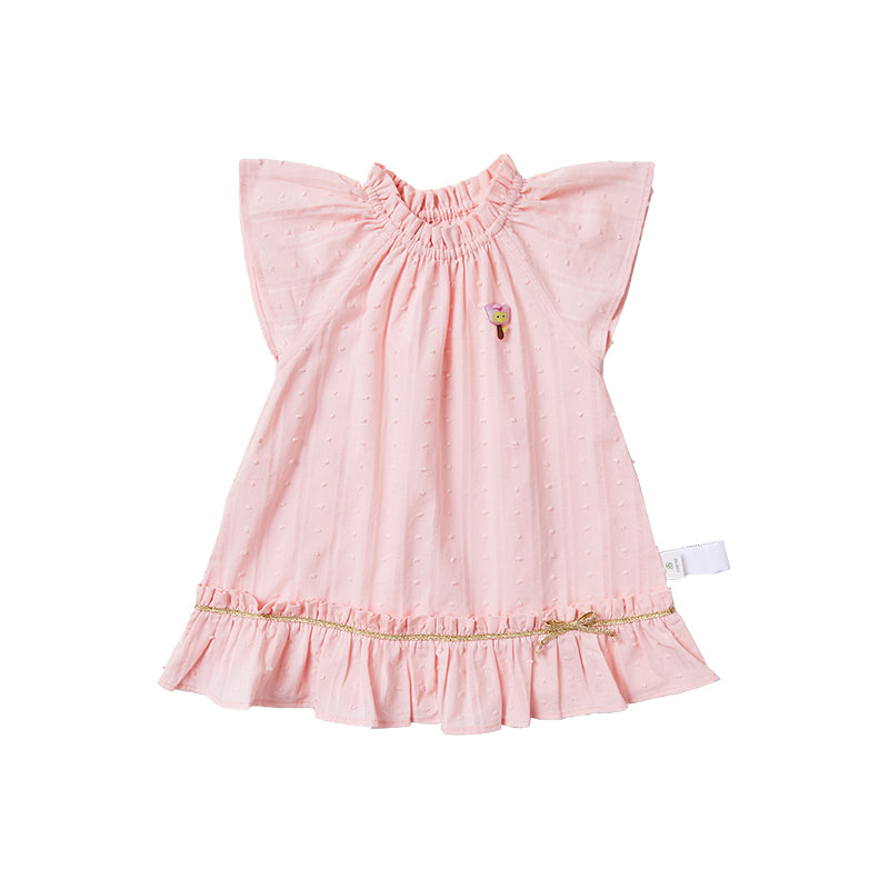 Girl's Cute Ruffled Collar Flutter Sleeves Dress in Pink or White