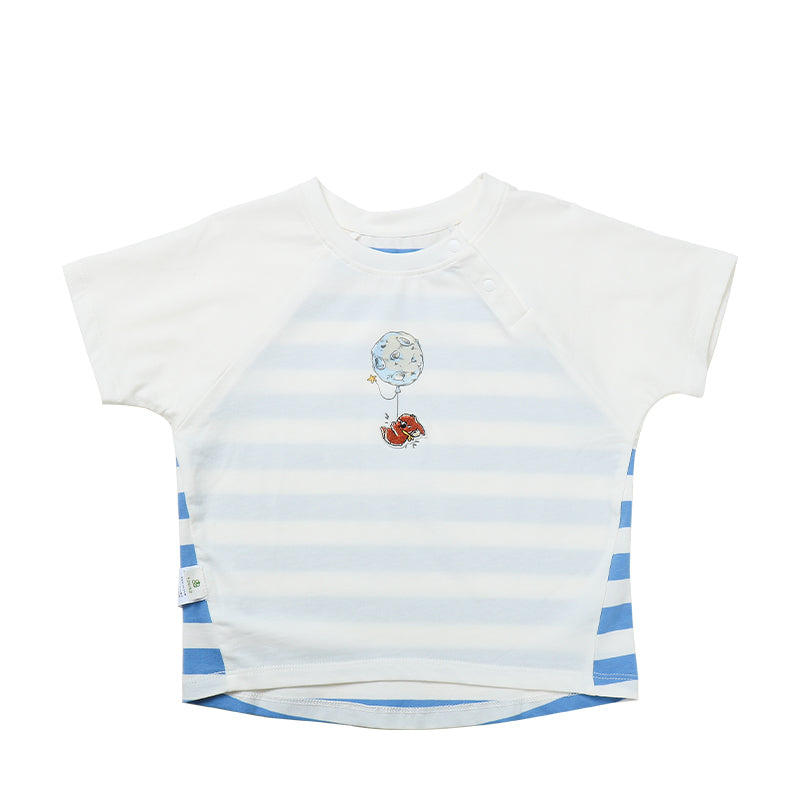 Boy's White Front, Blue and White Stripped Back T-shirt - CBeetle Koala Series