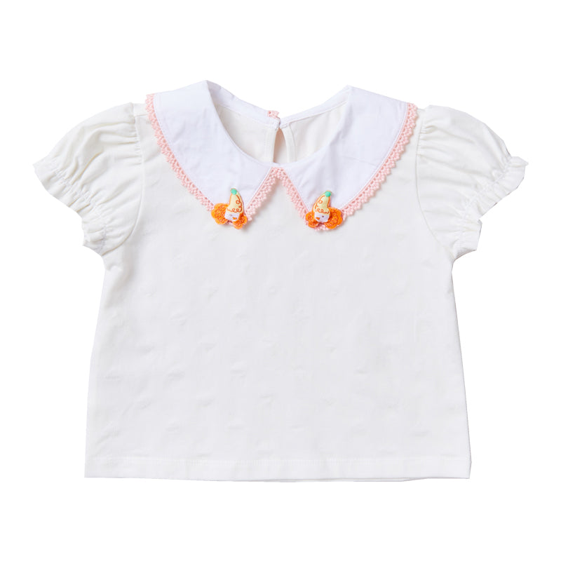 Girl's Pink Short Sleeve Casual Top With Peter Pan Collar