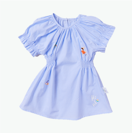 Girl's Light Blue Summer Dress With Ruffled Arms